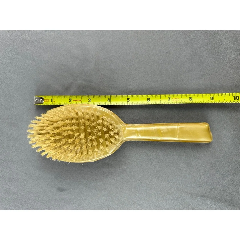 Art Deco Yellow Celluloid Vanity Brush w Black‎ Scroll Design